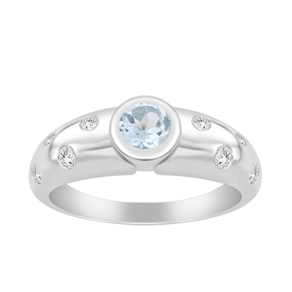0.90 Ctw Round Aquamarine 925 Sterling Silver Solitaire Bezel Set Women Ring